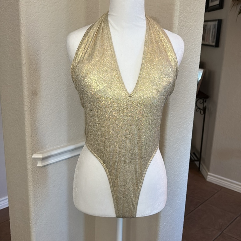Shein 2 piece set sexy shiny gold one piece with a cover-up Size L
